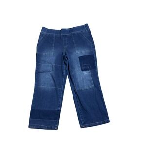 LOGO Lori Goldstein Women's‎ Patchwork Denim Pull On Jeans Size 14P Straight